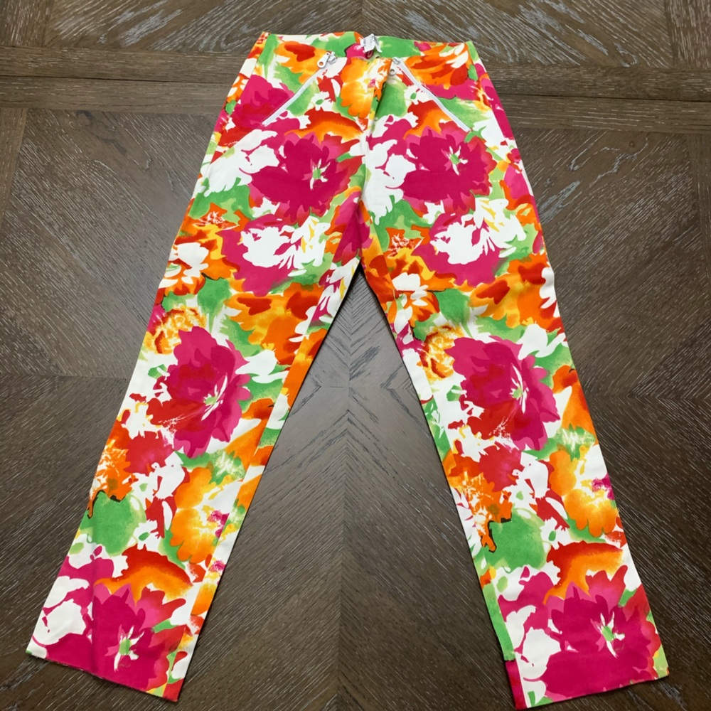 Vintage Cache Orange and pink floral pants Size 2